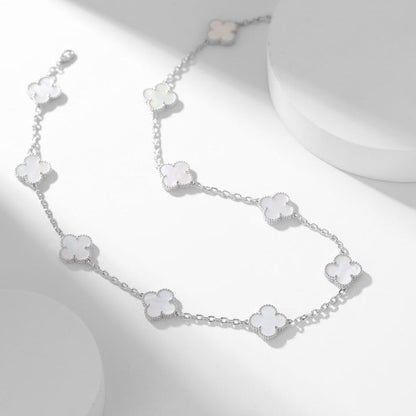 [⭐Shinejoy]CLOVER 10 MOTIFS WHITE MOTHER OF PEARL NECKLACE