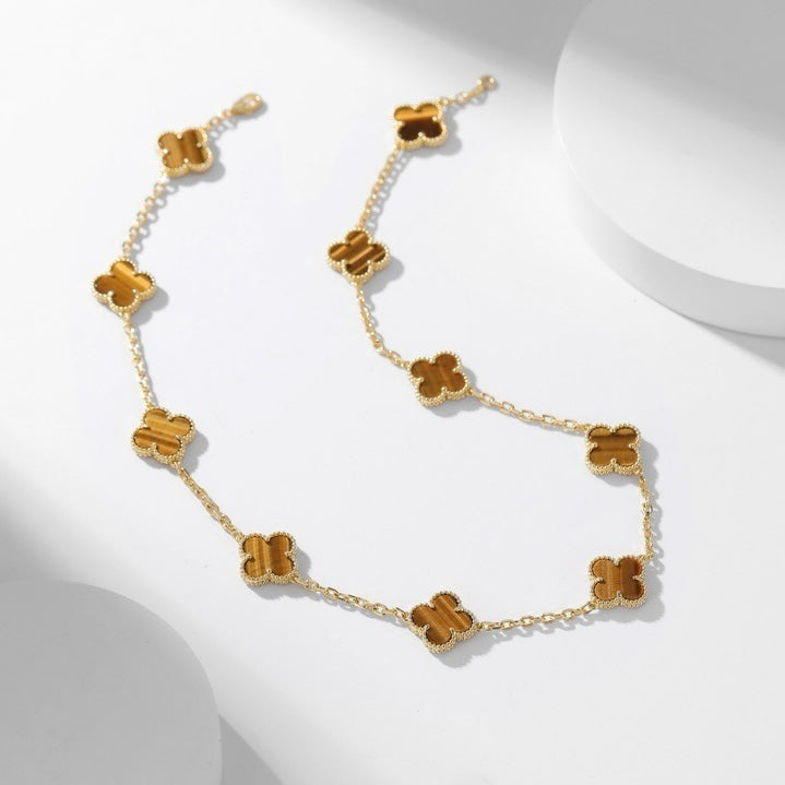 [⭐Shinejoy]CLOVER 10 MOTIFS TIGER EYE NECKLACE
