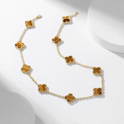 [⭐Shinejoy]CLOVER 10 MOTIFS TIGER EYE NECKLACE