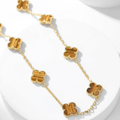 [⭐Shinejoy]CLOVER 10 MOTIFS TIGER EYE NECKLACE