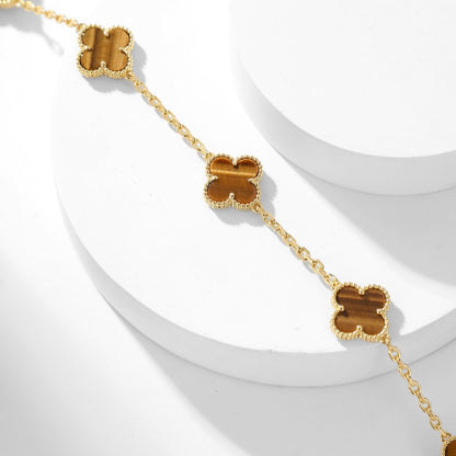 [⭐Shinejoy]CLOVER 10 MOTIFS TIGER EYE NECKLACE