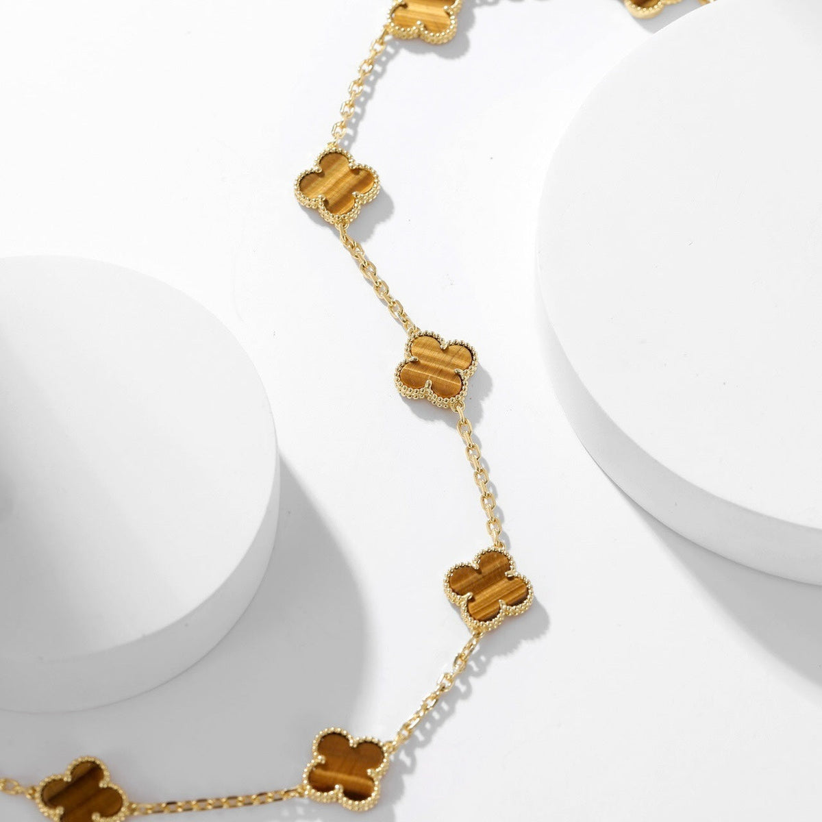 [⭐Shinejoy]CLOVER 10 MOTIFS TIGER EYE NECKLACE