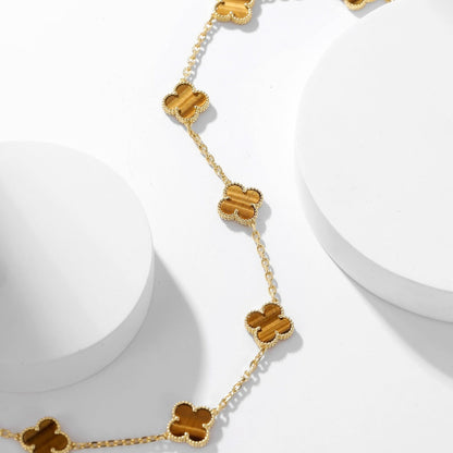 [⭐Shinejoy]CLOVER 10 MOTIFS TIGER EYE NECKLACE