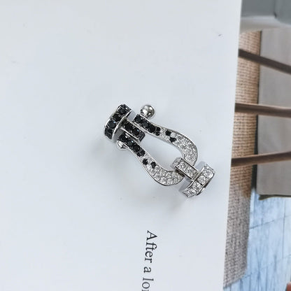 [⭐Shinejoy]FORCE LARGE HORSESHOE BLACK WHITE DIAMOND BRACELET SILVER