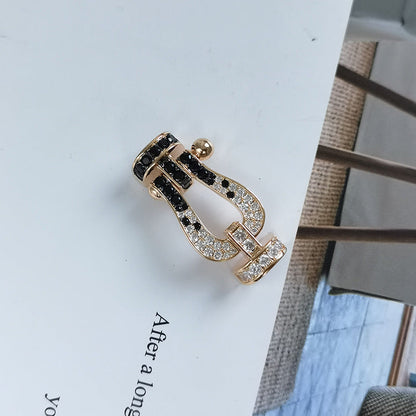 [⭐Shinejoy]FORCE LARGE HORSESHOE BLACK WHITE DIAMOND BRACELET SILVER