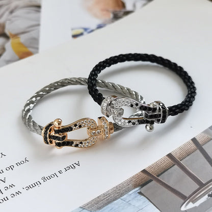 [⭐Shinejoy]FORCE LARGE HORSESHOE BLACK WHITE DIAMOND BRACELET ROSE GOLD