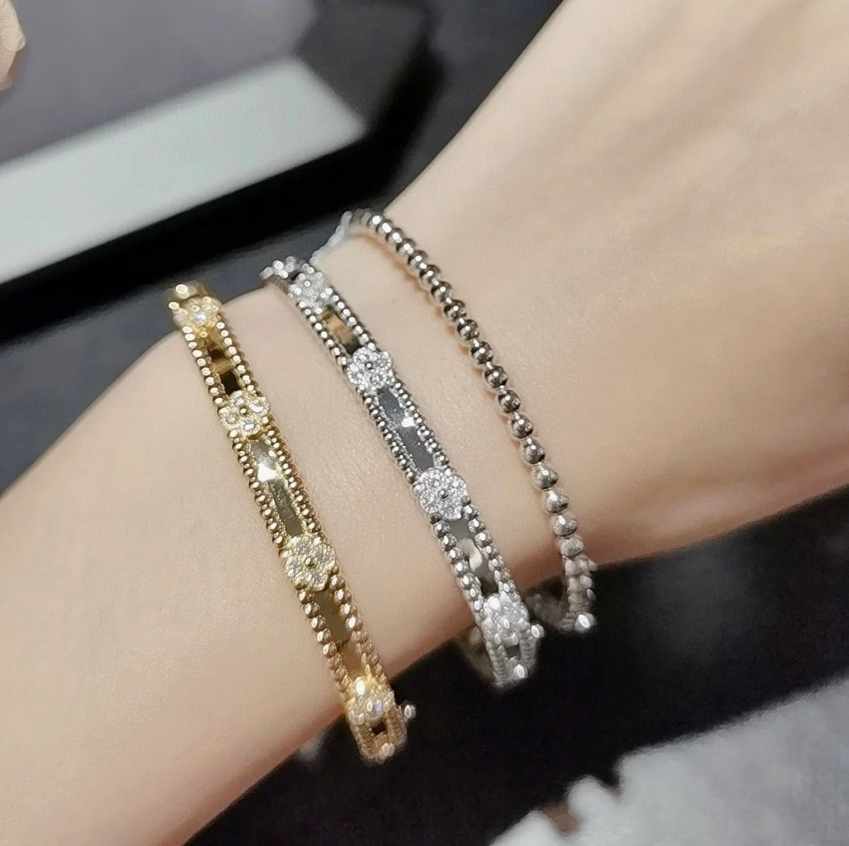 [⭐Shinejoy]CLOVER BRACELET 4MM DIAMONDS