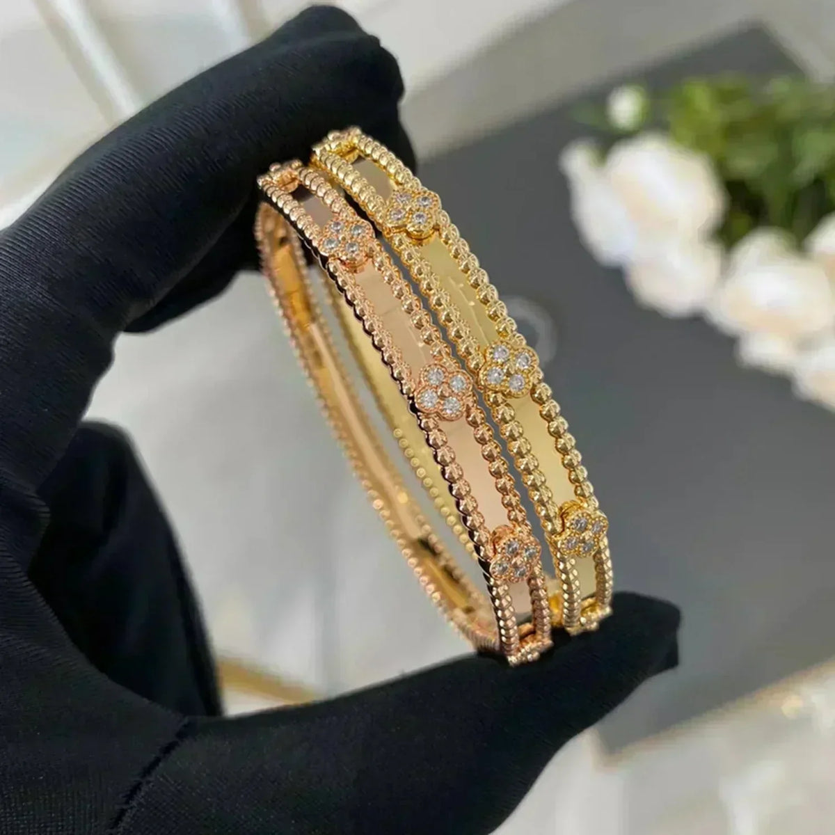 [⭐Shinejoy]CLOVER BRACELET 4MM DIAMONDS