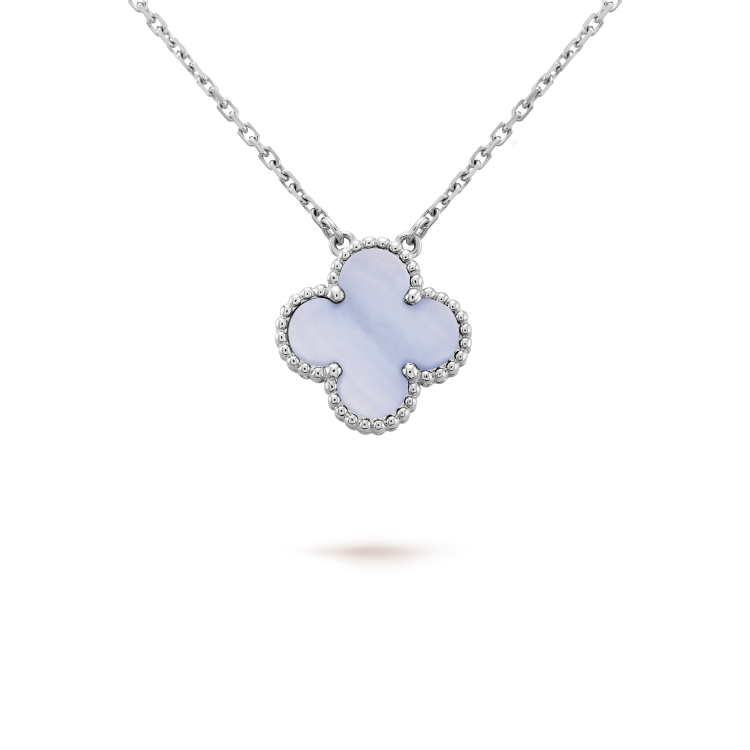 [⭐Shinejoy]CLOVER 15MM BLUE CHALCEDONY NECKLACE SILVER