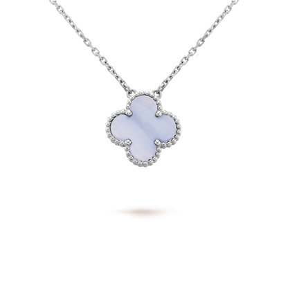 [⭐Shinejoy]CLOVER 15MM BLUE CHALCEDONY NECKLACE SILVER