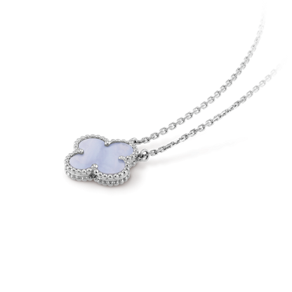 [⭐Shinejoy]CLOVER 15MM BLUE CHALCEDONY NECKLACE SILVER