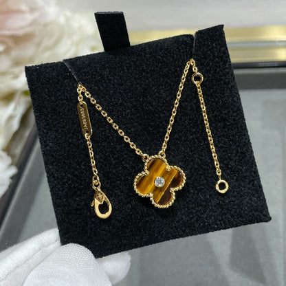 [⭐Shinejoy]CLOVER 15MM DIAMOND AND YELLOW TIGER'S EYE AGATE necklace