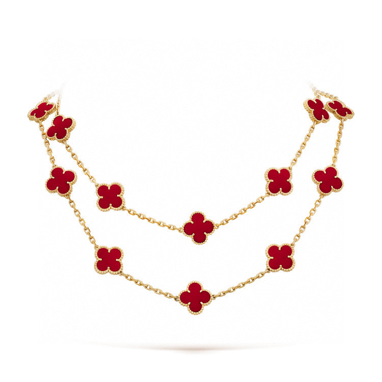 [⭐Shinejoy]CLOVER 20 MOTIFS CARNELIAN NECKLACE