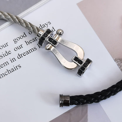 [⭐Shinejoy]FORCE LARGE HORSESHOE BLACK DIAMOND BRACELET SILVER