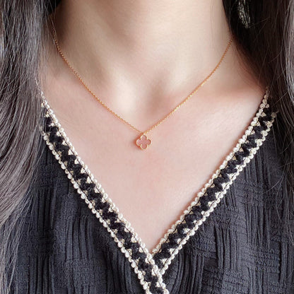 [⭐Shinejoy]CLOVER 15MM PINK MOTHER-OF-PEARL SINGLE FLOWER NECKLACE