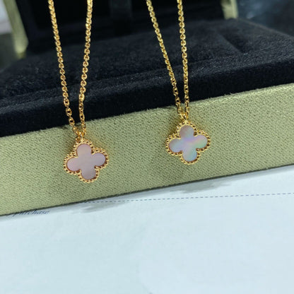[⭐Shinejoy]CLOVER 15MM PINK MOTHER-OF-PEARL SINGLE FLOWER NECKLACE