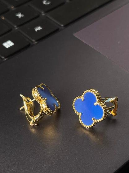 [⭐Shinejoy] CLOVER LARGE (20mm) 1 MOTIFS BLUE MOP STUD EARRINGS