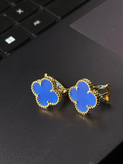[⭐Shinejoy] CLOVER LARGE (20mm) 1 MOTIFS BLUE MOP STUD EARRINGS