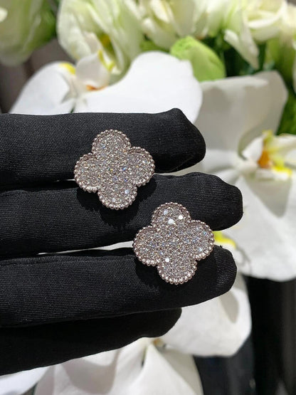 [⭐Shinejoy]CLOVER 20MM MOTIFS DIAMOND STUD EARRINGS SILVER
