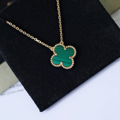 [⭐Shinejoy]CLOVER 15MM MALACHITE SINGLE FLOWER  NECKLACE