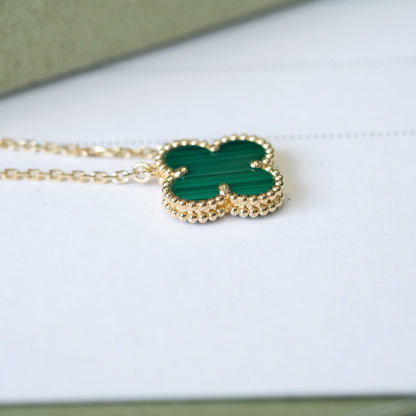 [⭐Shinejoy]CLOVER 15MM MALACHITE SINGLE FLOWER  NECKLACE