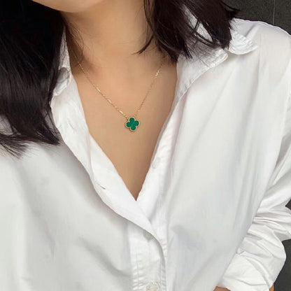[⭐Shinejoy]CLOVER 15MM MALACHITE SINGLE FLOWER  NECKLACE