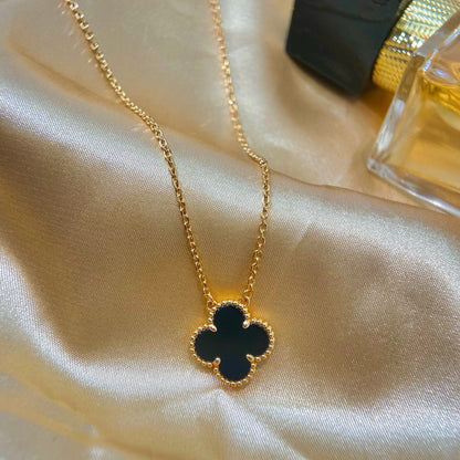 [⭐Shinejoy]CLOVER 15MM BLACK ONYX SINGLE FLOWER NECKLACE