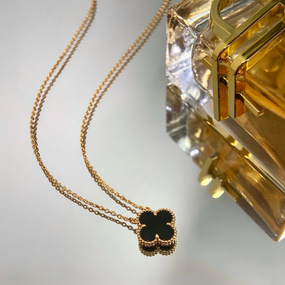 [⭐Shinejoy]CLOVER 15MM BLACK ONYX SINGLE FLOWER NECKLACE