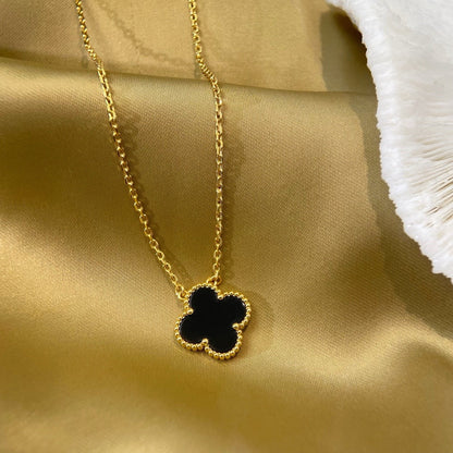 [⭐Shinejoy]CLOVER 15MM BLACK ONYX SINGLE FLOWER NECKLACE