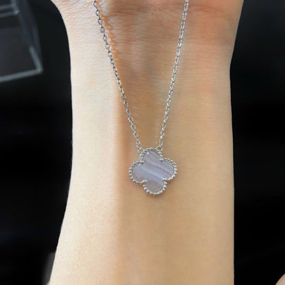 [⭐Shinejoy]CLOVER 15MM BLUE CHALCEDONY NECKLACE SILVER