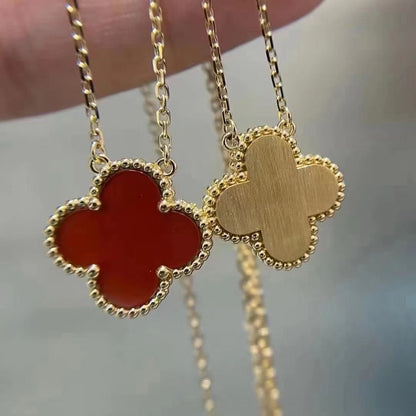 [⭐Shinejoy]CLOVER 15MM CARNELIAN SINGLE FLOWER NECKLACE