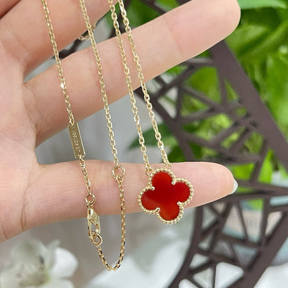 [⭐Shinejoy]CLOVER 15MM CARNELIAN SINGLE FLOWER NECKLACE