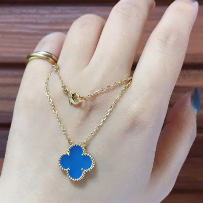 [⭐Shinejoy]CLOVER 15MM BLUE AGATE NECKLACE