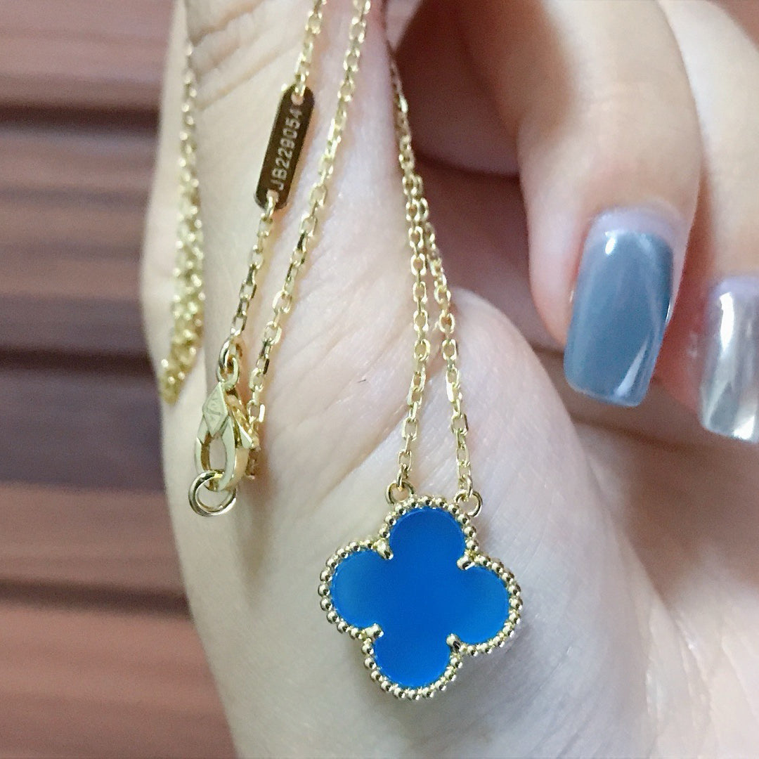 [⭐Shinejoy]CLOVER 15MM BLUE AGATE NECKLACE