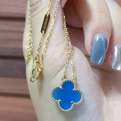 [⭐Shinejoy]CLOVER 15MM BLUE AGATE NECKLACE