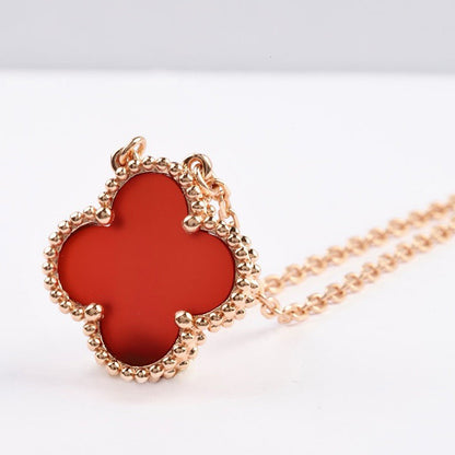 [⭐Shinejoy]CLOVER 15MM CARNELIAN SINGLE FLOWER NECKLACE