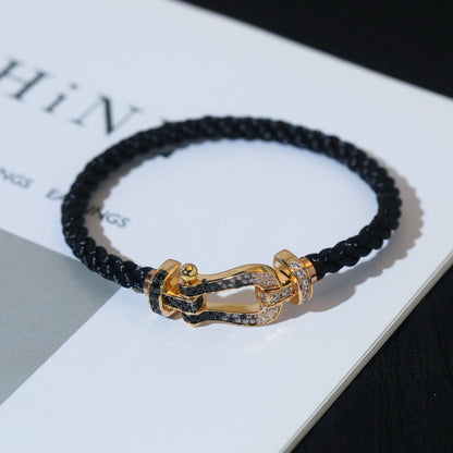 [⭐Shinejoy]FORCE LARGE HORSESHOE BLACK WHITE DIAMOND BRACELET SILVER