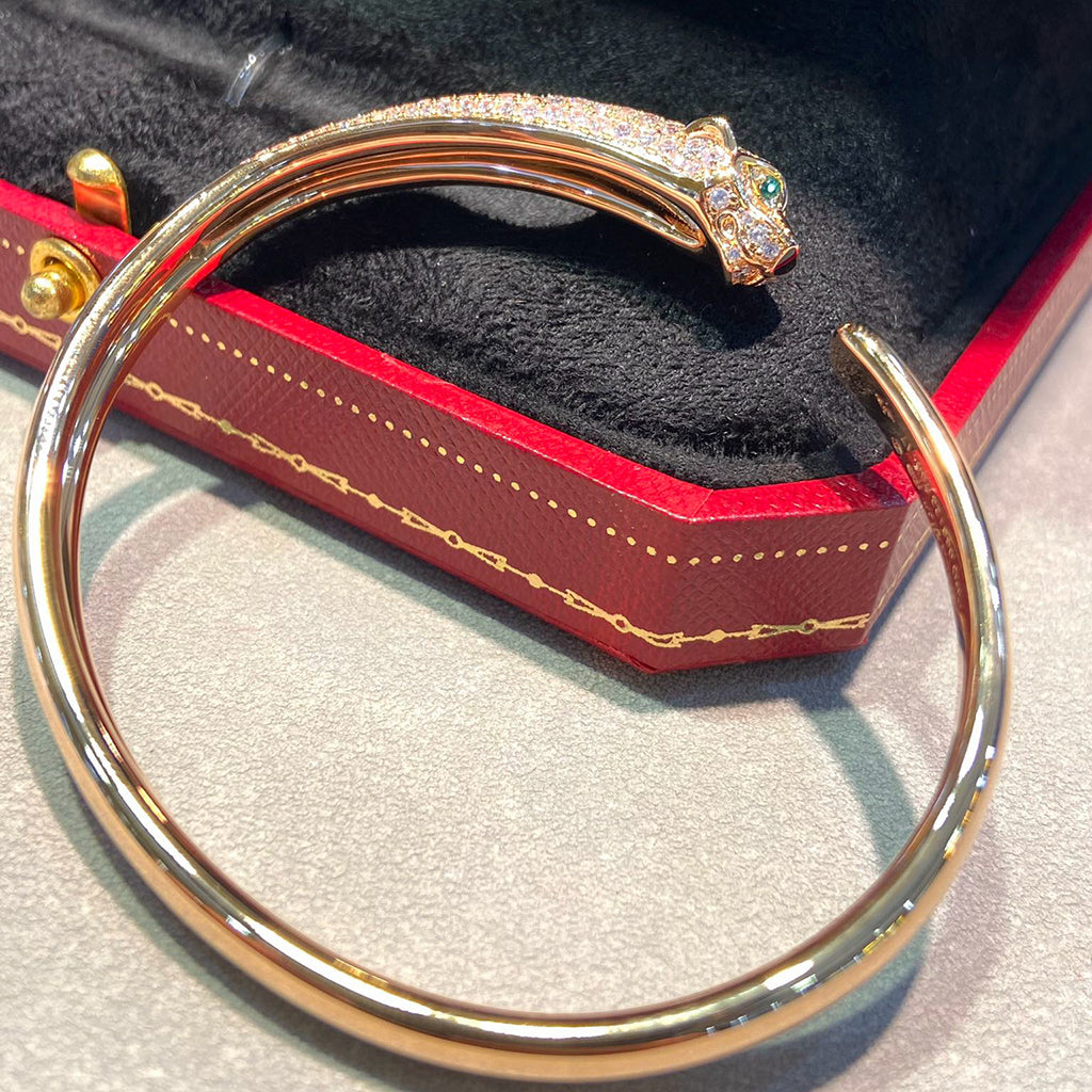 [⭐Shinejoy]PANTHERE HALF DIAMOND OPEN BRACELET