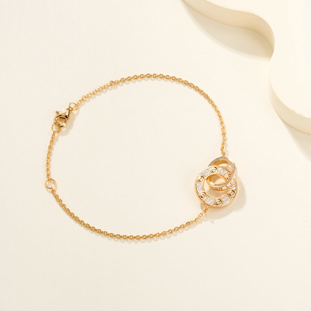 [⭐Shinejoy]LOVE DOUBLE RING FULL DIAMOND BRACELET
