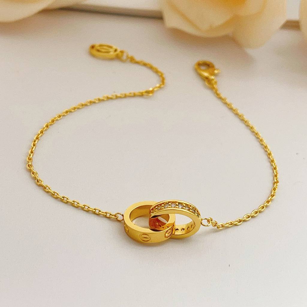 [⭐Shinejoy]LOVE DOUBLE RING HALF DIAMOND BRACELET