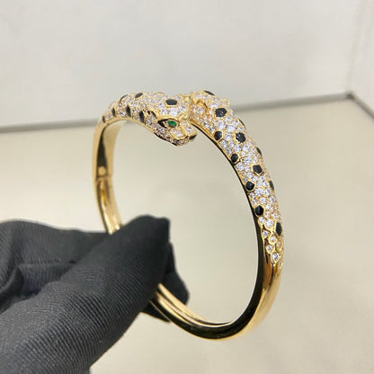[⭐Shinejoy]PANTHERE DOUBLE HEADED HALF DIAMOND OPEN BRACELET