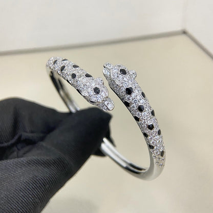 [⭐Shinejoy]PANTHERE DOUBLE HEADED HALF DIAMOND OPEN BRACELET