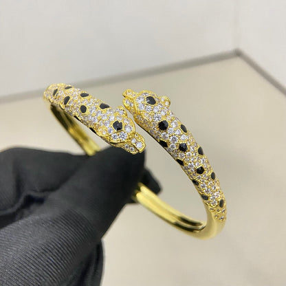 [⭐Shinejoy]PANTHERE DOUBLE HEADED HALF DIAMOND OPEN BRACELET