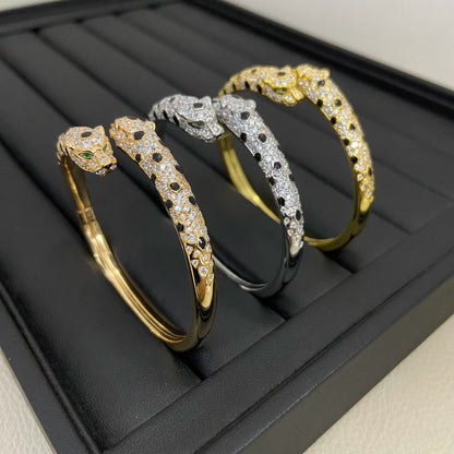 [⭐Shinejoy]PANTHERE DOUBLE HEADED HALF DIAMOND OPEN BRACELET