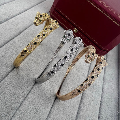 [⭐Shinejoy]PANTHERE DOUBLE HEADED HALF DIAMOND OPEN BRACELET