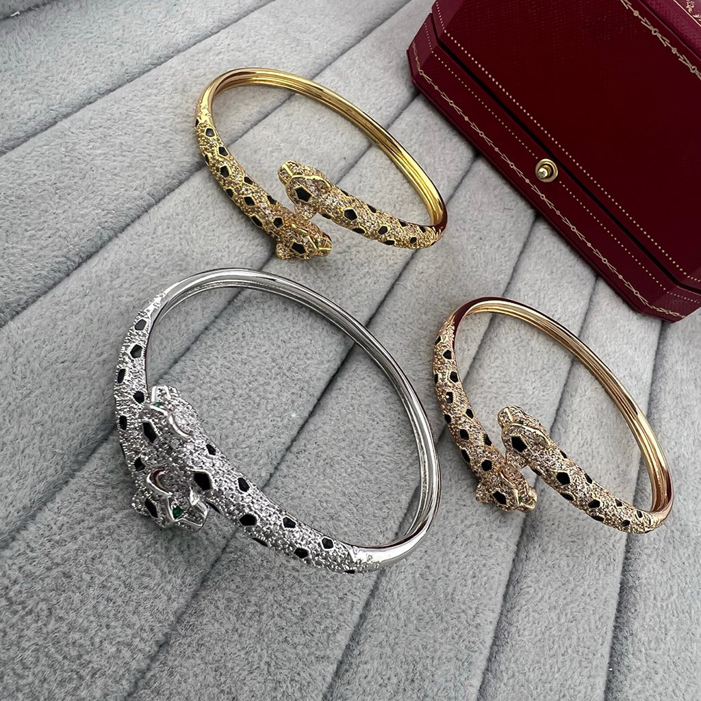 [⭐Shinejoy]PANTHERE DOUBLE HEADED HALF DIAMOND OPEN BRACELET