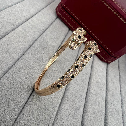 [⭐Shinejoy]PANTHERE DOUBLE HEADED HALF DIAMOND OPEN BRACELET