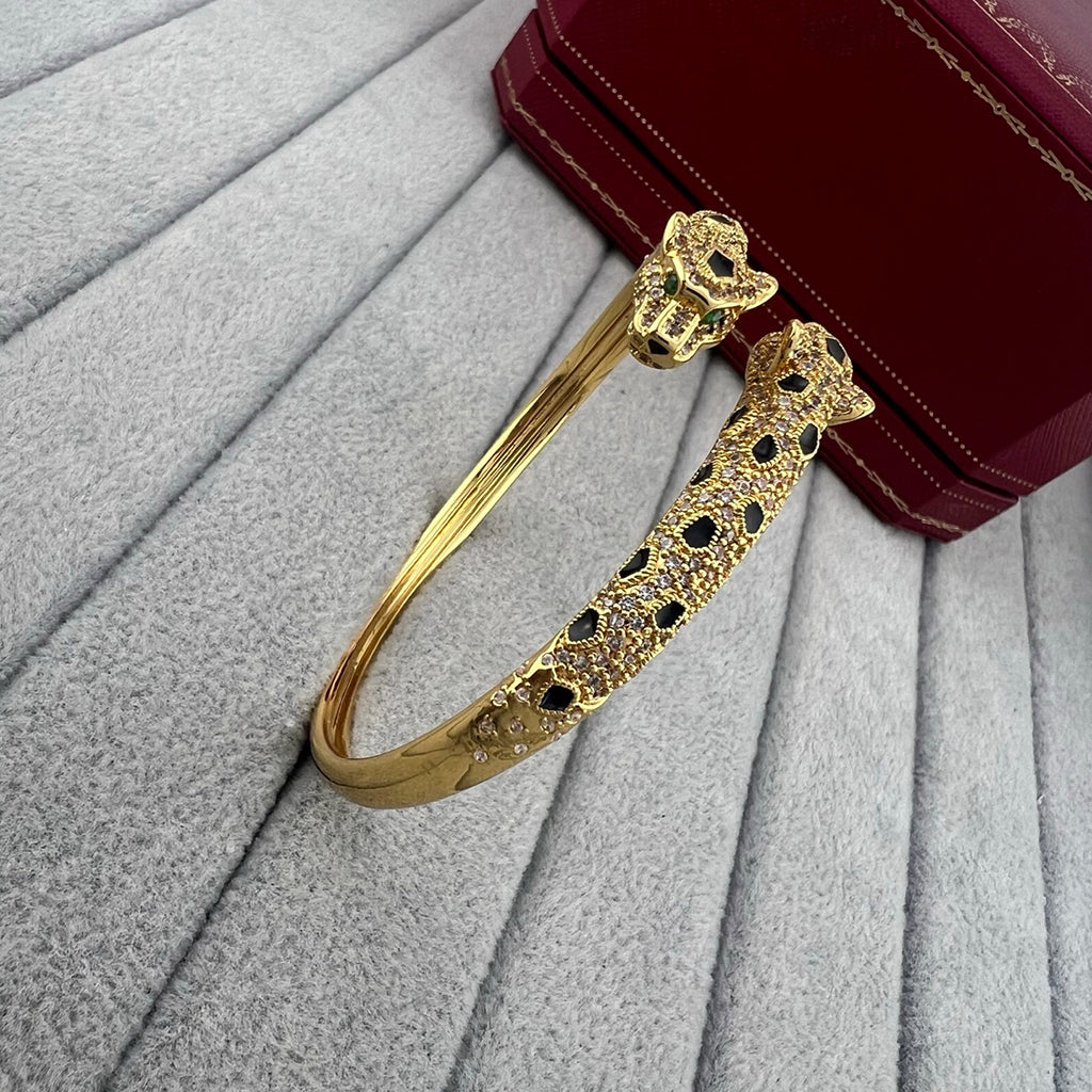 [⭐Shinejoy]PANTHERE DOUBLE HEADED HALF DIAMOND OPEN BRACELET