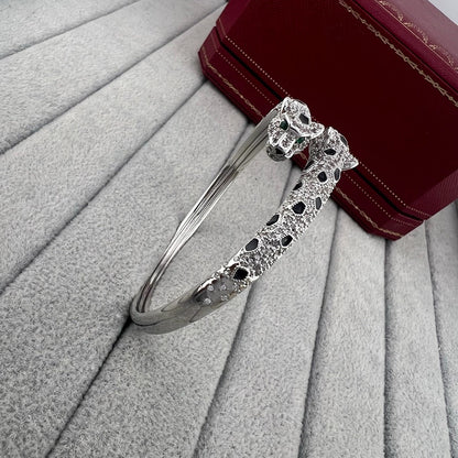 [⭐Shinejoy]PANTHERE DOUBLE HEADED HALF DIAMOND OPEN BRACELET