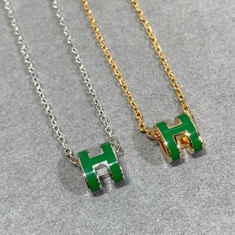 [⭐Shinejoy]POP H GREEN NECKLACE SILVER AND GOLD